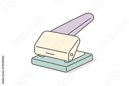 Isometric single hole puncher tool icon with soft pastel color palette