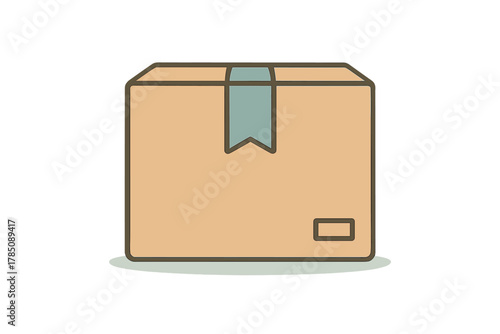Cardboard shipping box sealed with tape icon graphic
