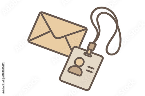 Identification badge on lanyard next to sealed envelope icon