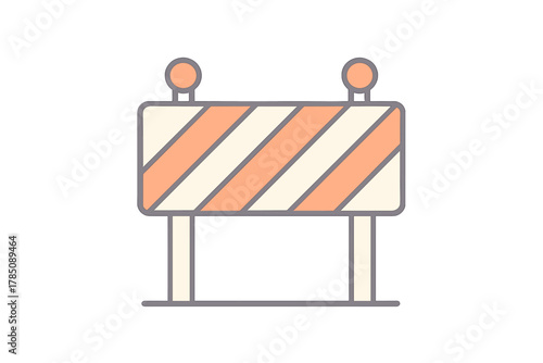 Temporary construction barricade with warning lights and diagonal safety stripes