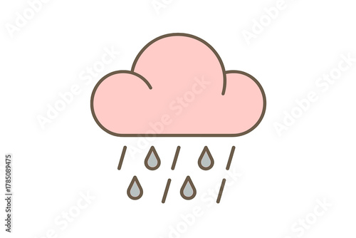 Minimalist pink cloud icon raining water droplets