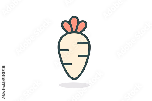 Stylized white radish root vegetable icon with green outline