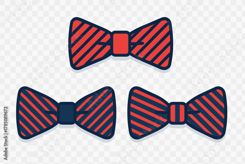 Three different styles of red and blue striped bow ties