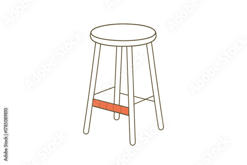 Simple wooden bar stool with round seat and footrest detail