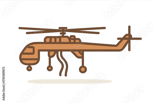 Stylized rescue helicopter with dangling rope and landing gear