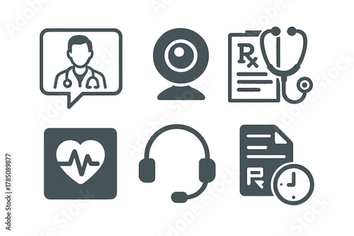 Set of line icons for telemedicine and online healthcare consultation services