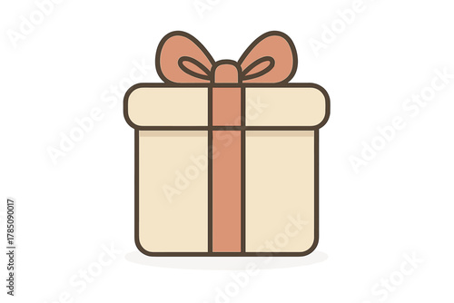 Beige gift box with peach ribbon and bow icon