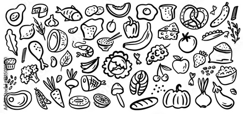 Vector collection of healthy food hand drawn in doodle style