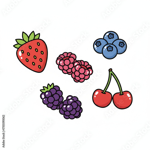 Fresh Berry Medley Illustration Strawberry, Raspberry, Blueberry, Blackberry, Cherry Art