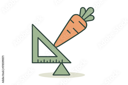 Carrot balanced on drafting triangle ruler concept for healthy diet planning