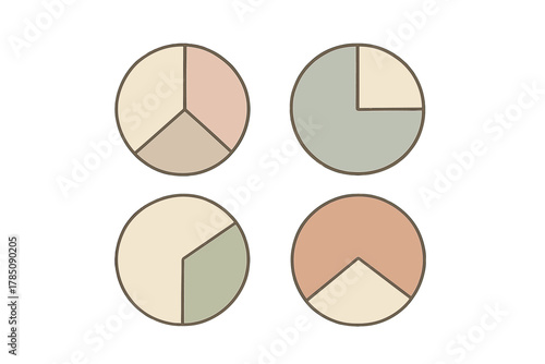 Four pastel colored pie charts with varied segment divisions