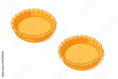 Two empty round tart pans with fluted edges isolated on white background