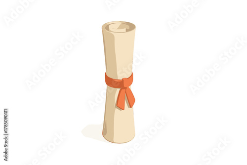 Rolled paper scroll tied with bright orange ribbon bow