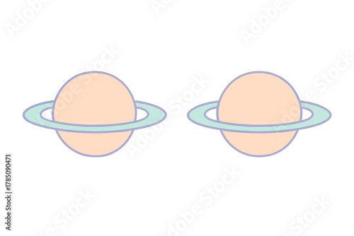 Two pastel colored planets with rings in simple style