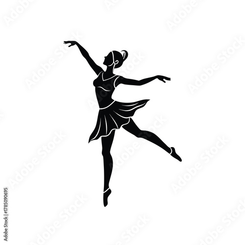 Elegant Ballerina Silhouette: Graceful Dancer in Motion for Performance Art and Ballet Studio Designs Black Vector Illustration