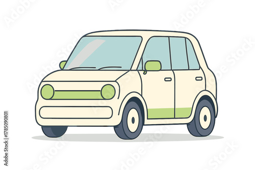 Simple compact car side view in pastel colors