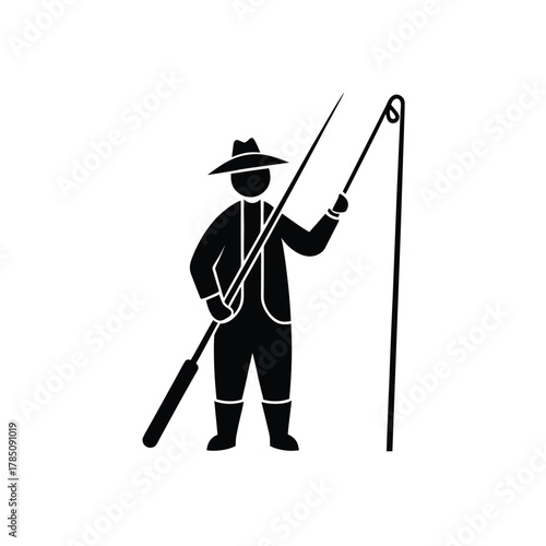 Fisherman Silhouette Fishing Rod Angler Fish Catching River Outdoor Leisure Activity Recreation Sport Wildlife Nature Hobby Design Element
