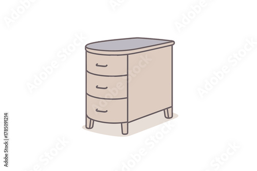 Small three drawer filing cabinet with rounded corners