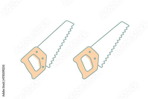 Two Hand Saws with Simple Outline and Pastel Colored Handles