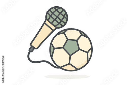 Soccer ball and microphone icon combination for sports commentary or broadcast