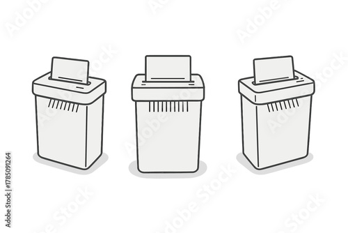 Three paper shredder icons for secure document destruction concepts