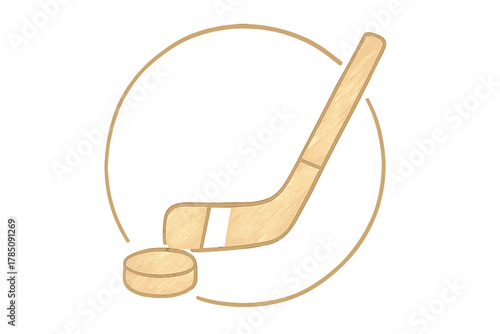 Minimalist hockey stick and puck icon design within a circular frame
