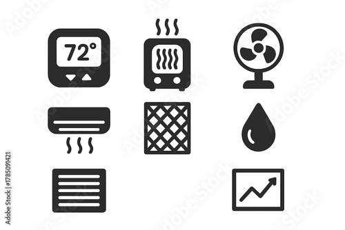 Set of glyph icons for climate control and air quality regulation
