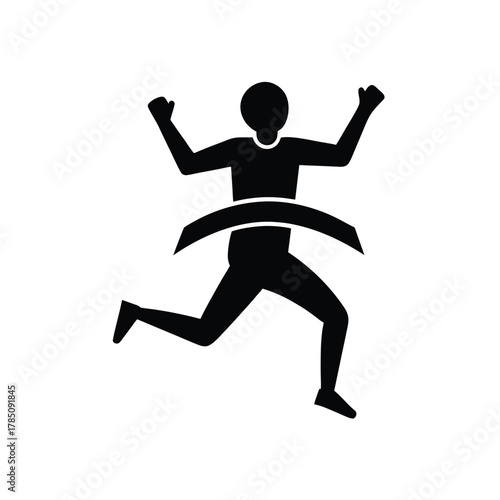 Marathon Runner Silhouette: Winning Athlete Crossing Finish Line in Dynamic Black and White
