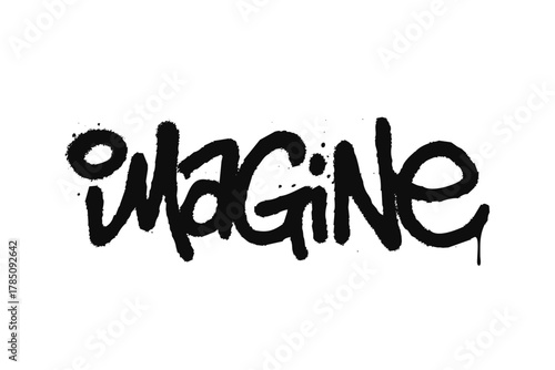 Black graffiti style "Imagine" word text on white background
