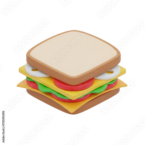 Delicious Sandwich Illustration A 3D Render of a Tasty Snack with Fresh Ingredients and Bread