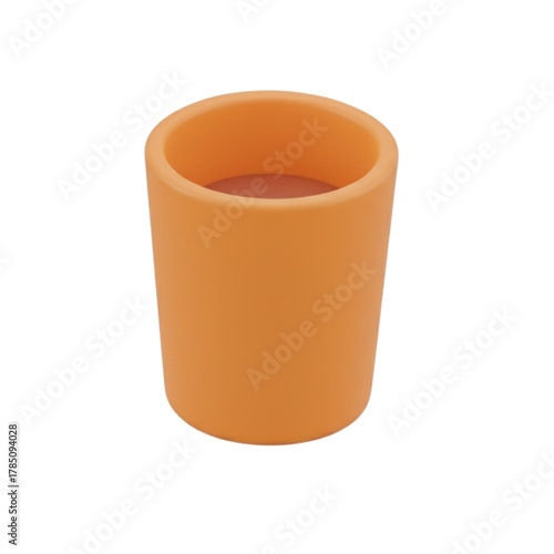 A clean 3D render of a simple orange cup or pen holder, a symbol of modern minimalist design and office organization, isolated against a pristine white background