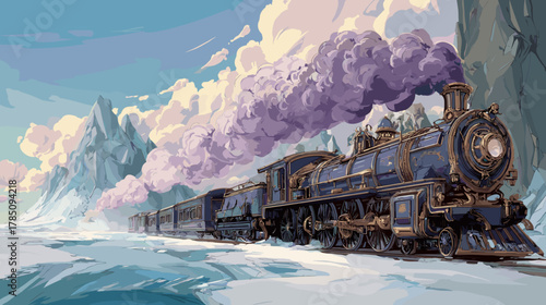 Polar Train Winter Vector Fantasy Illustration