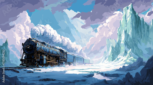 Polar Train Winter Vector Fantasy Illustration