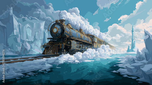 Polar Train Winter Vector Fantasy Illustration