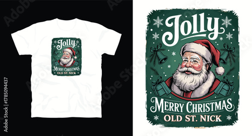 Jolly merry christmas old st nick design for t shirt print or sublimation vintage holiday santa claus with beard vector graphic artistic artwork festive element