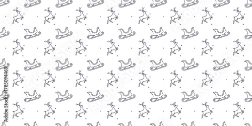 Seamless winter pattern with hand-drawn ice skates and reindeer in minimalist Scandinavian style. Perfect for Christmas wrapping paper, fabric, wallpaper, and holiday crafts. Clean, elegant, and 