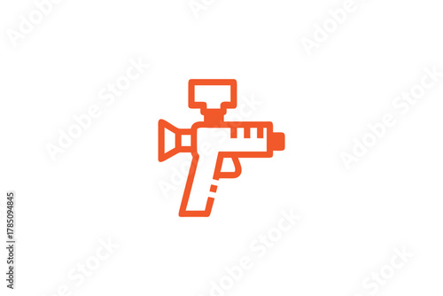 Futuristic Orange Line Art Video Camera Gun Outline Vector Illustration for Surveillance Media and Technology Concepts and Espionage
