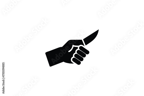Black Hand Holding Sharp Knife Icon Vector Graphic Design Element Simple Minimalist Illustration for Danger and Crime Concepts
