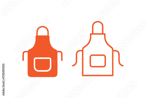 Stylish Orange Kitchen Apron Icons Solid and Outline Cooking Uniform Symbols Vector Illustration Isolated White Background