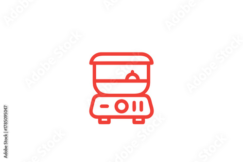 Modern Red Food Steamer Icon Healthy Cooking Kitchen Appliance Symbol Vector Illustration Isolated White Background