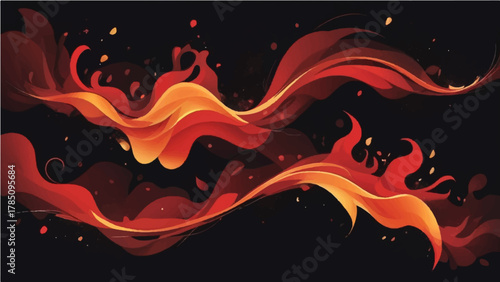 abstract fire flames background with red and orange light waves and smoky pattern