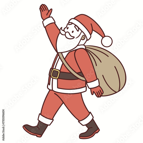 Festive Santa Claus Illustration: A cheerful Santa Claus figure strides confidently, his generous sack filled with gifts, spreading holiday cheer and goodwill.