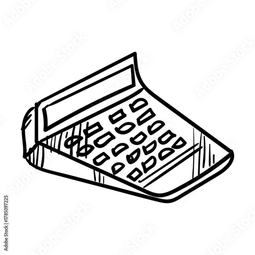 Calculator icon sketch for financial calculations, accounting, and office use, hand-drawn illustration