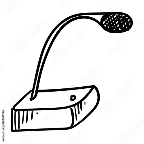Hand-drawn doodle sketch of a desktop gooseneck microphone for public speaking or audio recording