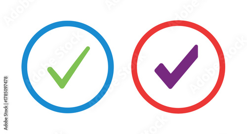 two circles one blue one red each containing a checkmark inside, vector illustration Isolated on white background