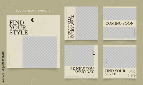 social media template banner fashion sale promotion. fully editable instagram and facebook square post frame puzzle organic sale poster. khaki beige brown vector background
