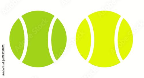 two tennis balls side by side in bright green and yellow colors, vector illustration Isolated on white background