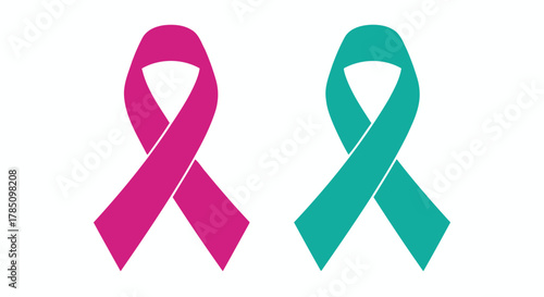 a pink ribbon beside a teal ribbon symbolizing health awareness campaigns, vector illustration Isolated on white background