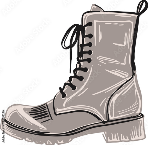 Gray Lace-Up Boots Vector Illustration