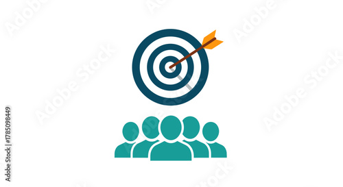 a target with an arrow hitting bullseye above group of people icons, vector illustration Isolated on white background